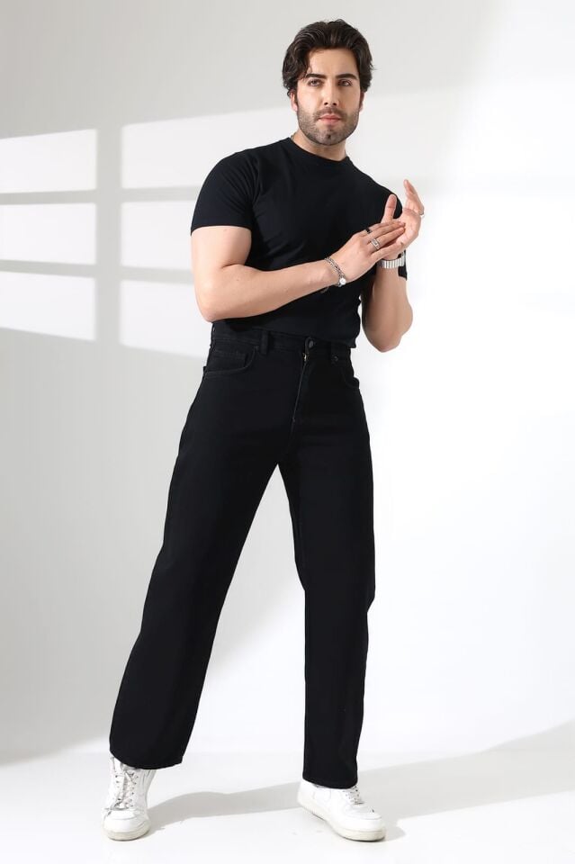 SİYAH DENİM KUMAŞ BAGGY PANTOLON