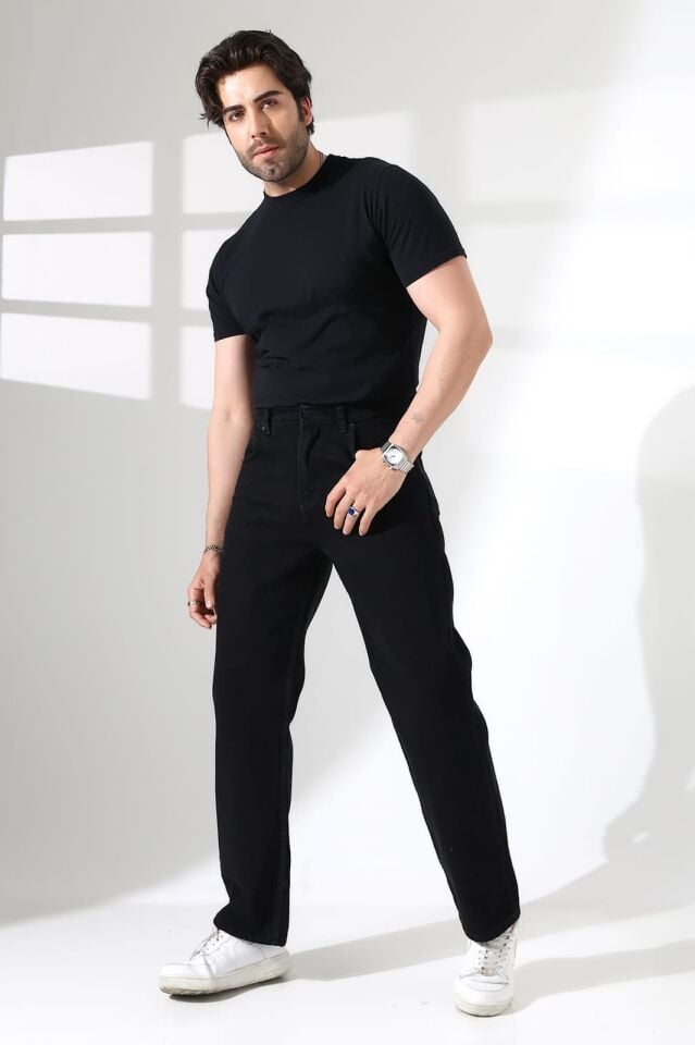 SİYAH DENİM KUMAŞ BAGGY PANTOLON