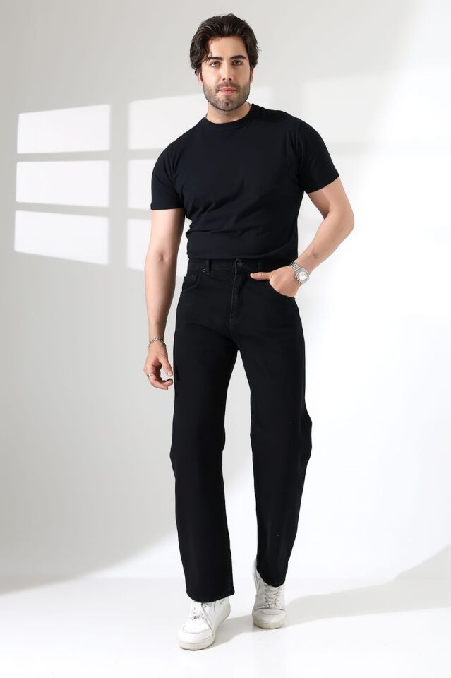 SİYAH DENİM KUMAŞ BAGGY PANTOLON